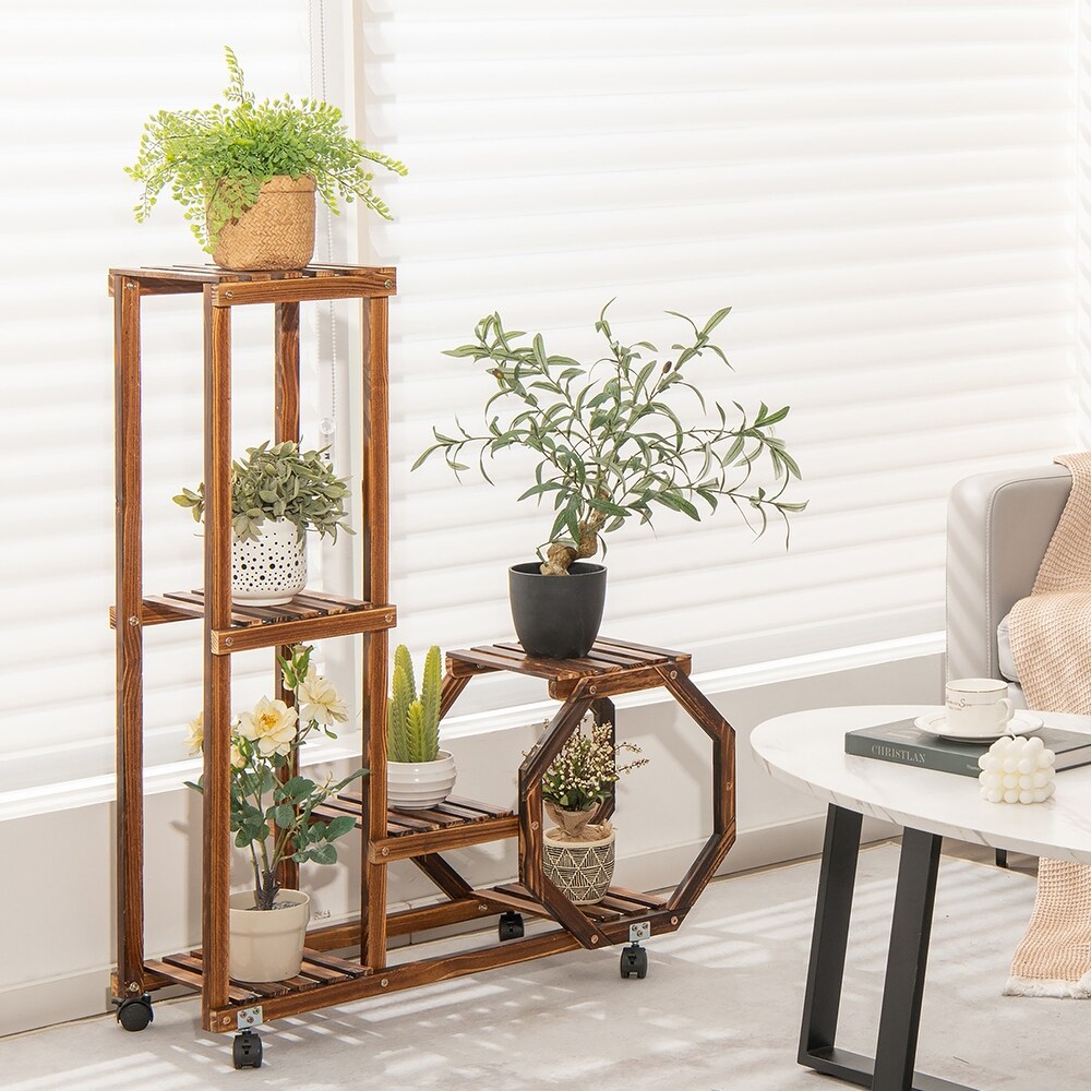 Costway 6 tier 6 Potted Rolling Plant Stand Wooden Storage Display   See Details