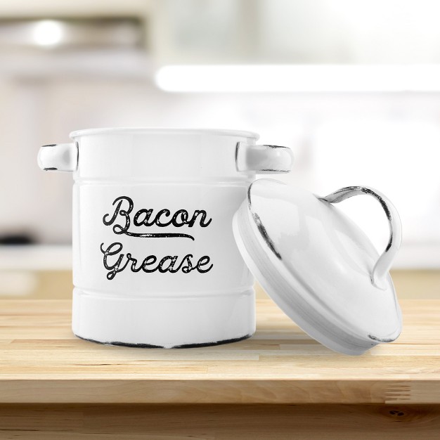 Auldhome Design Bacon Grease Container Enamelware Can W Strainer Farmhouse Style Kitchen Storage