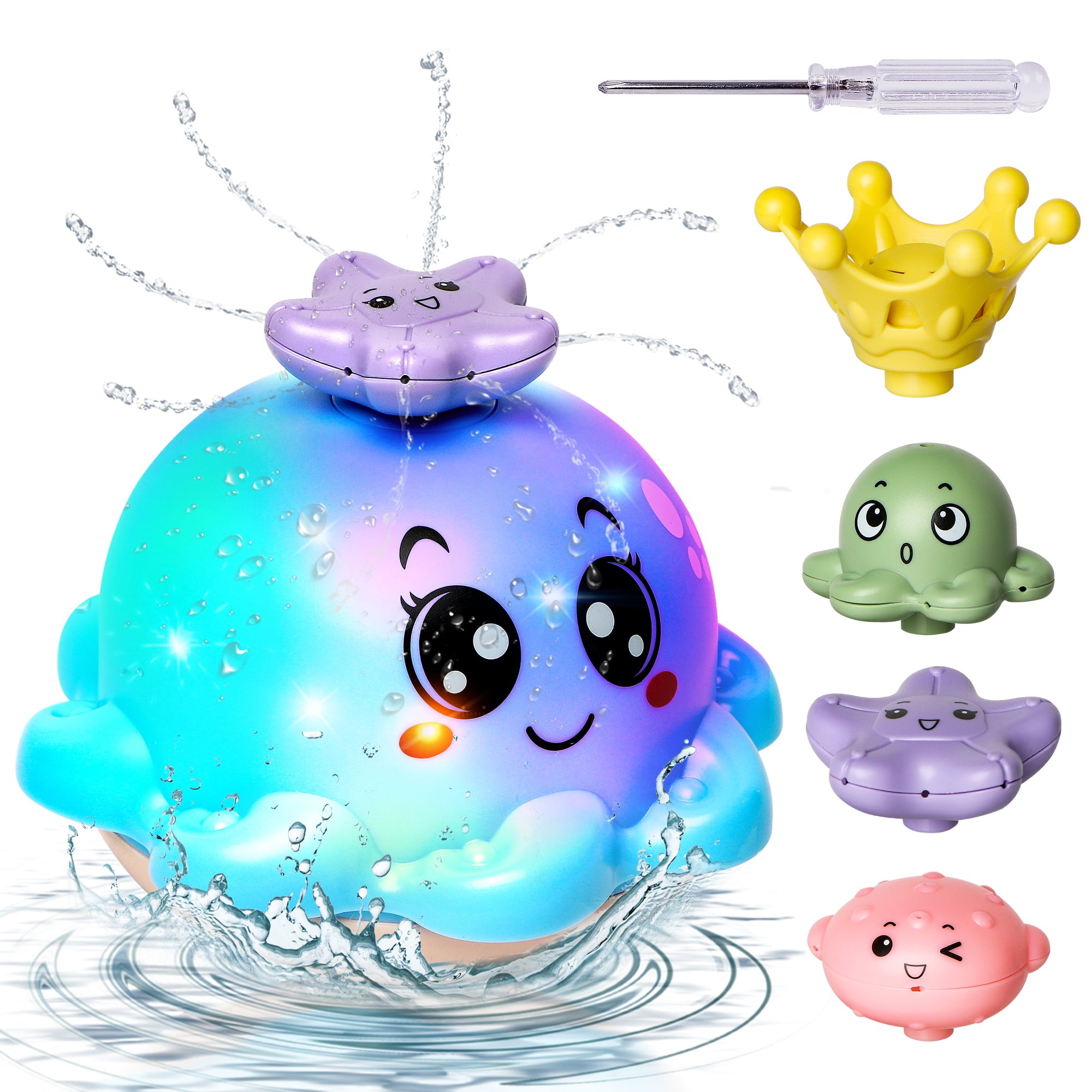 HopeRock Octopus Baby Bath Toy for Kids， 4 Water Spray Modes Light-up Flashing Bathtub Toys for Toddler Boys Girls Aged 6 Months+