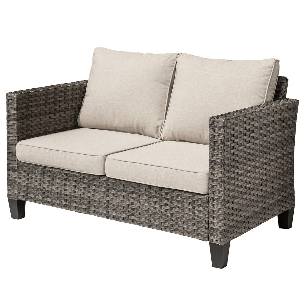 OVIOS Outdoor High back Grey Wicker Loveseat