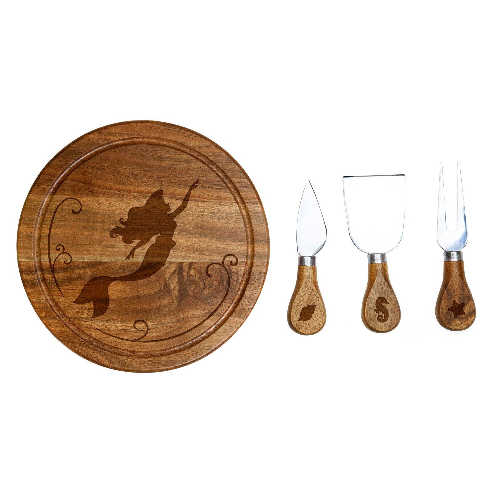 Picnic Time The Little Mermaid Acacia Brie Cheese Board and Tools Set