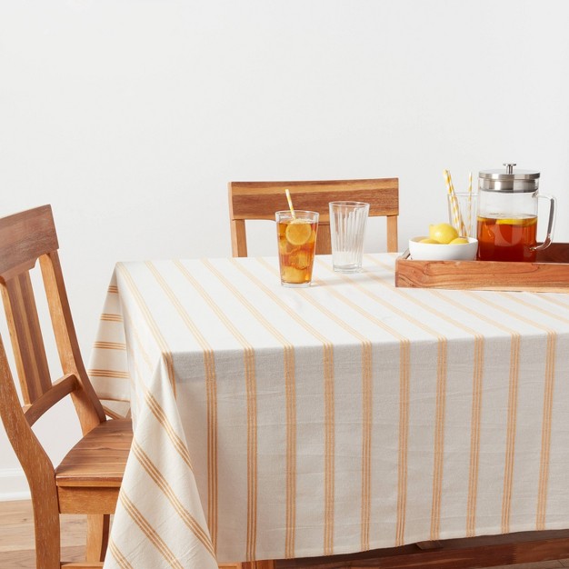 Cotton Striped Tablecloth Yellow