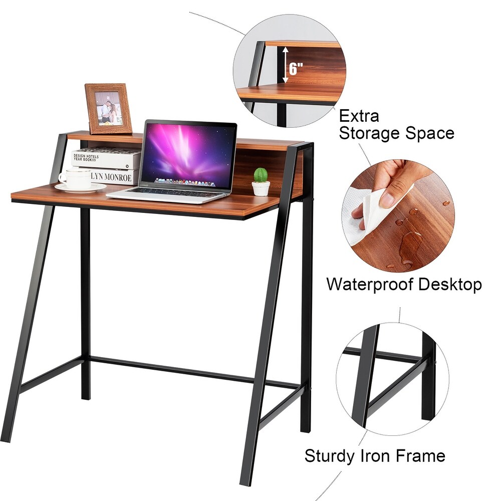 2 Tier Small Computer Desk Compact Home Office Desk Sturdy Workstation