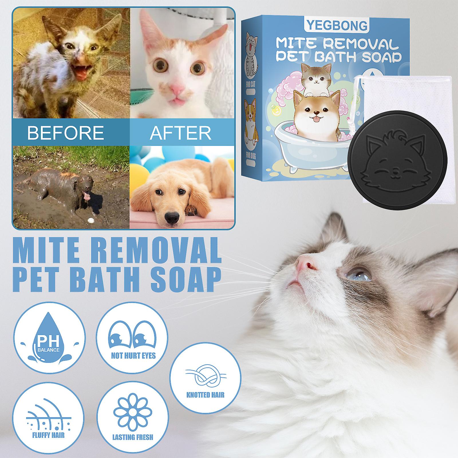 Pet Mite Removal Bath Soap Dog Dog Cat Sterilization Body Deodorization Cleaning Bath Supplies Color Classification Kitten Soap + Foam Net