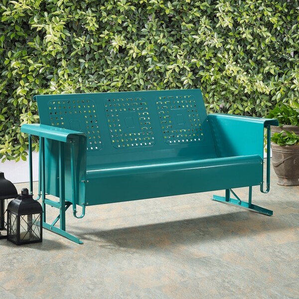 Crosley Bates Retro Outdoor Sofa Glider In Turquoise