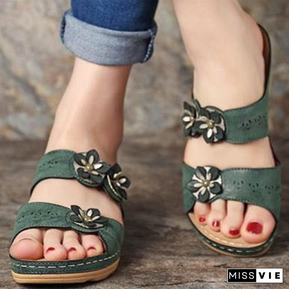 Women's Simple All-match Wedge Flower Sandals