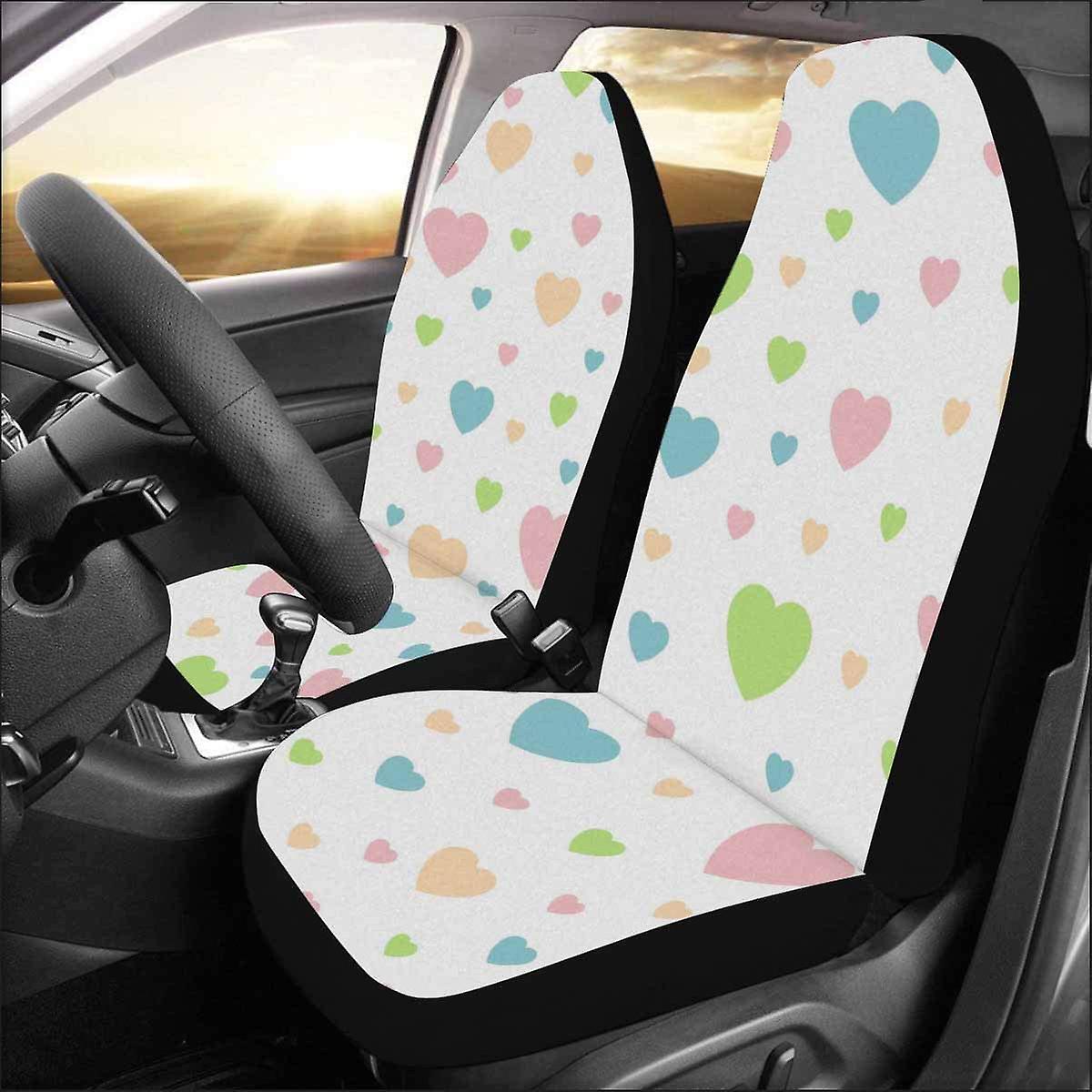 Set Of 2 Car Seat Covers Color Love Universal Auto Front Seats Protector Fits For Car，suv Sedan，truck