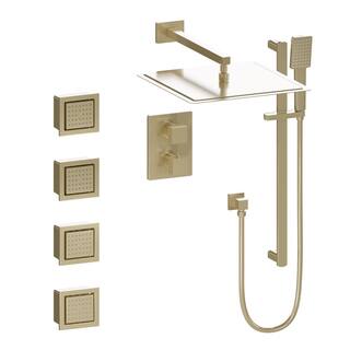 ZLINE Kitchen and Bath ZLINE Crystal Bay Thermostatic Shower System with Four Body Jets in Champagne Bronze (CBY-SHS-T3-CB) CBY-SHS-T3-CB