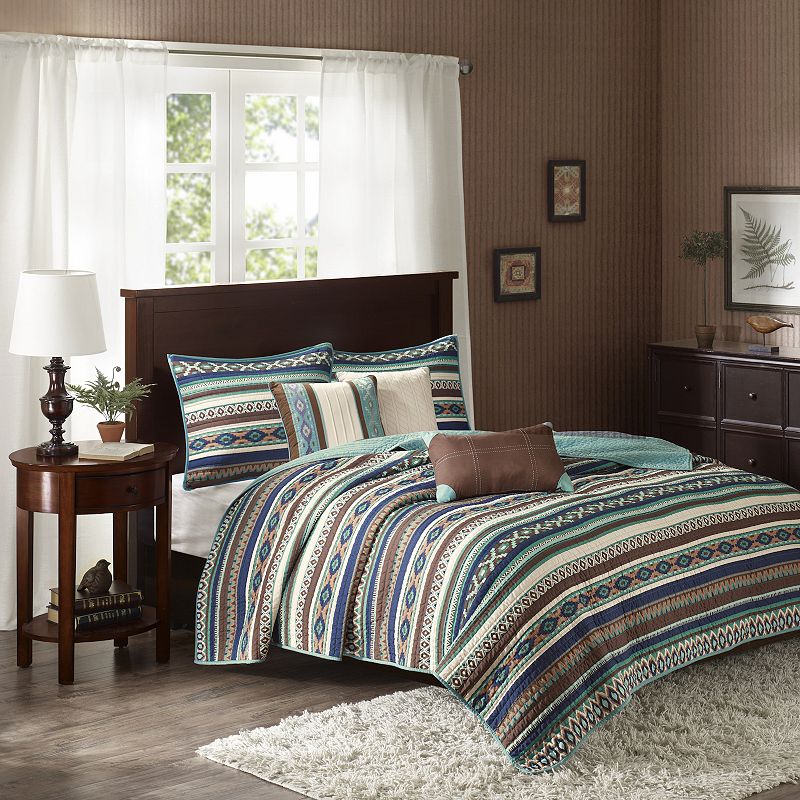 Madison Park 6-Piece Harley Quilt Set with Shams and Throw Pillows