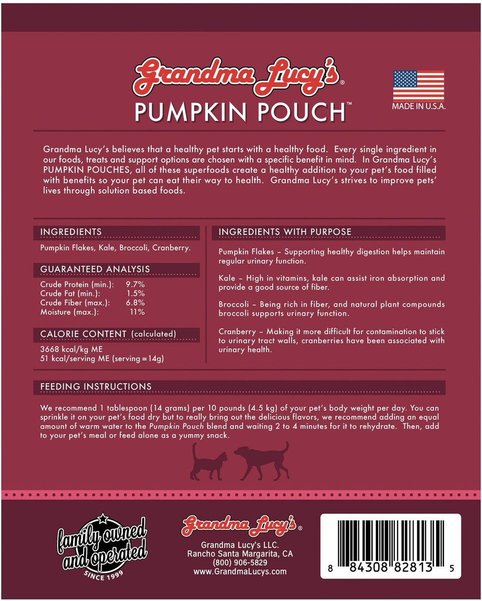 Grandma Lucy's Pumpkin Pouch Bladder Freeze-Dried Dog and Cat Food Topper， 6-oz bag