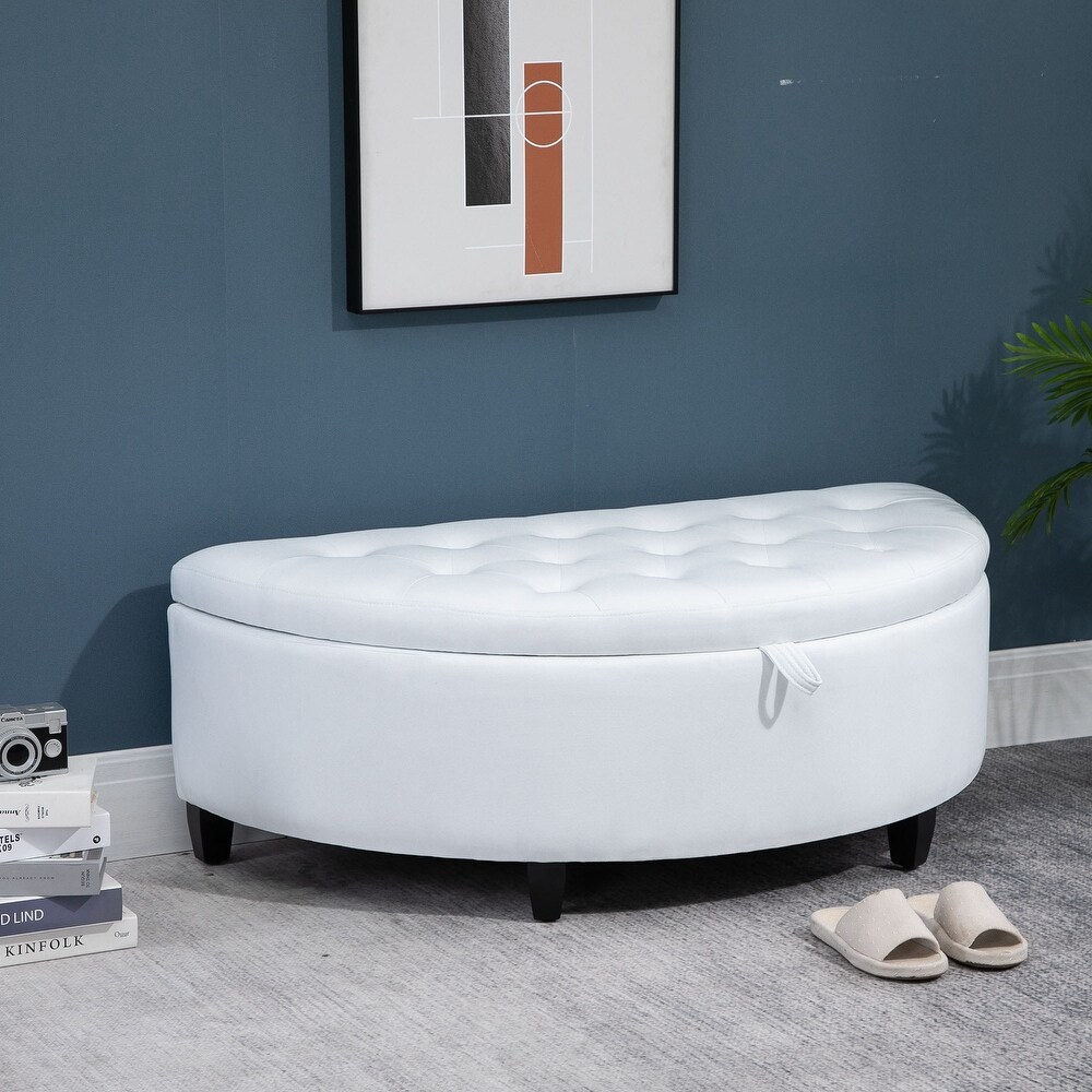 HOMCOM Half Circle Modern Luxurious Storage Polyester Fabric Ottoman Bed Bench with Legs Lift Lid Thick Sponge Pad Ideal Bench