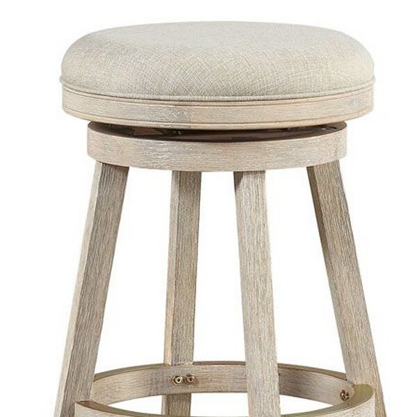 29 Inches Wooden Swivel Bar Stool with Round Fabric Seat， Gray