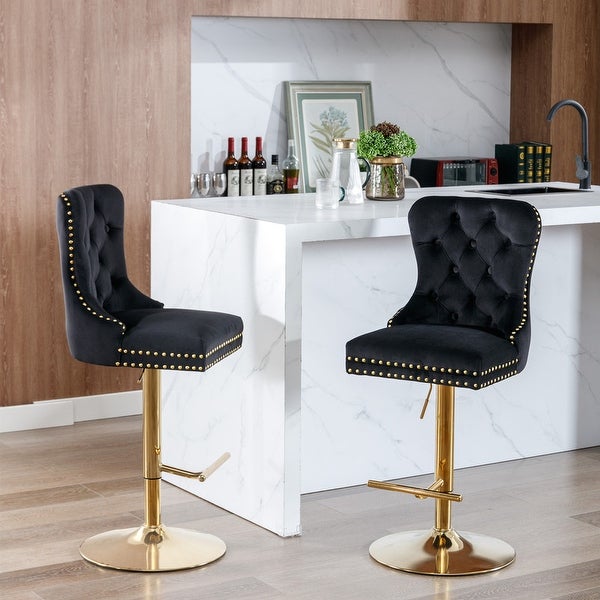 Set of 2 Swivel Velvet Barstools Adjusatble Seat Height from 25-33 Inch， Modern Upholstered Bar Stools