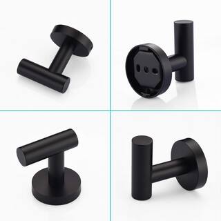 Tileon 2-Piece Single Bathroom Hand Towel Knob Hook in Matte Black AYBSZHD2305