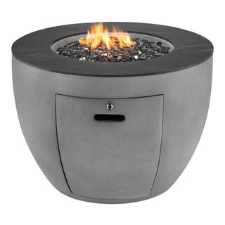 Home Decorators Collection 35.2 in. W x 24 in. H Round Concrete Finish Fire Table with Sintered Stone Tabletop FP21525