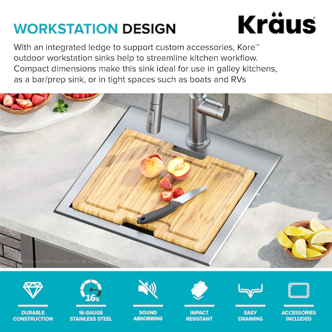 Kraus 4-Piece 15-in W x 9.5-in D x 15-in H Outdoor Kitchen Sink (KWT321-15-316)