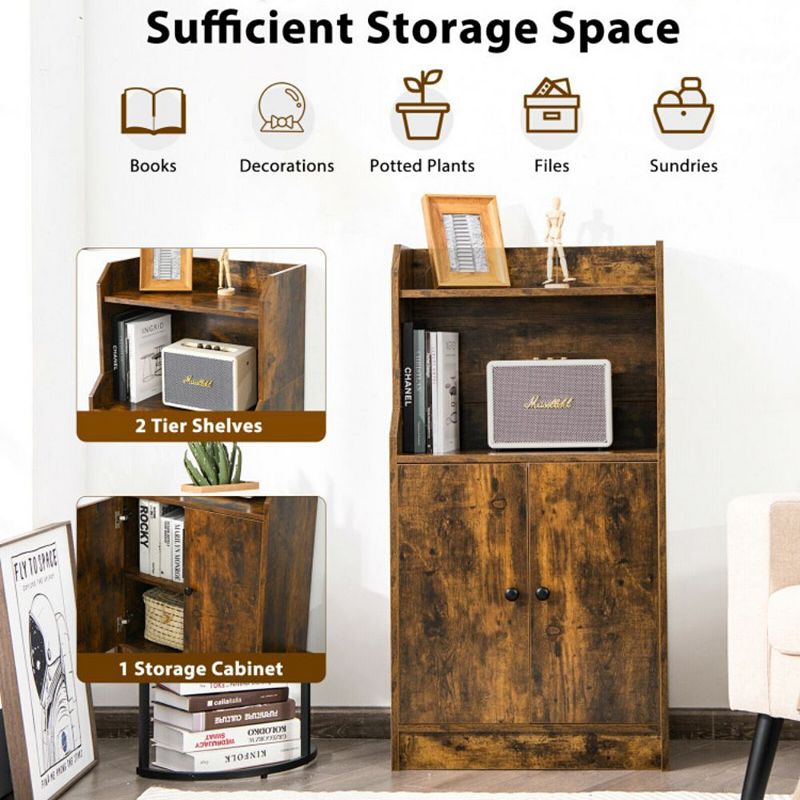 Hivago Storage Cabinet Bookcase with Doors and Display Shelf-Rustic Brown