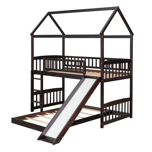 Twin over Twin Bunk Bed with Slide  House Bed with...