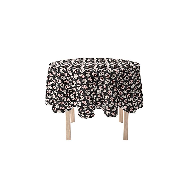 Round Tablecloth， 100% Polyester， 70 Round， Dia De Los Muertes Skulls