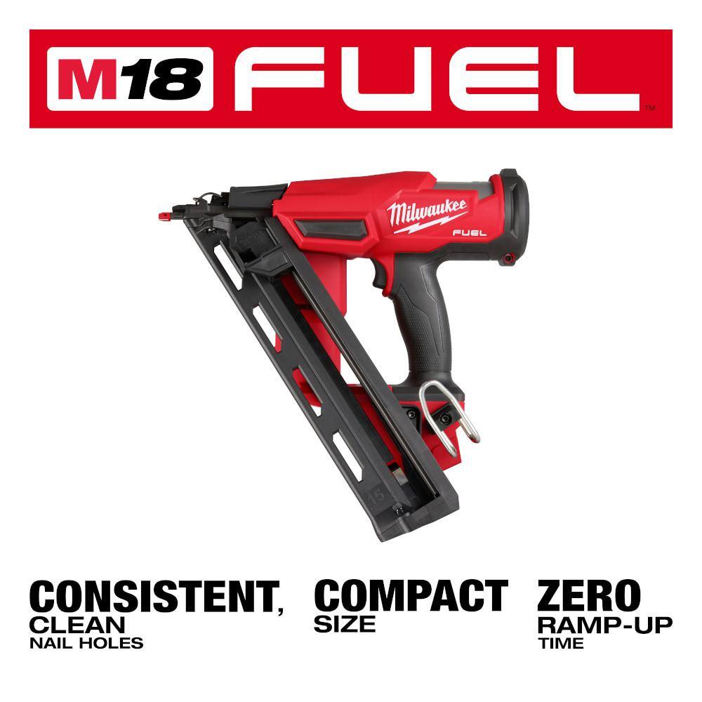 MW M18 FUEL 18 Volt Brushless Cordless Gen II 15-Gauge Angled Finish Nailer Tool Only  M18 18-Volt 2.0 Ah Compact Battery 2839-20-48-11-1820