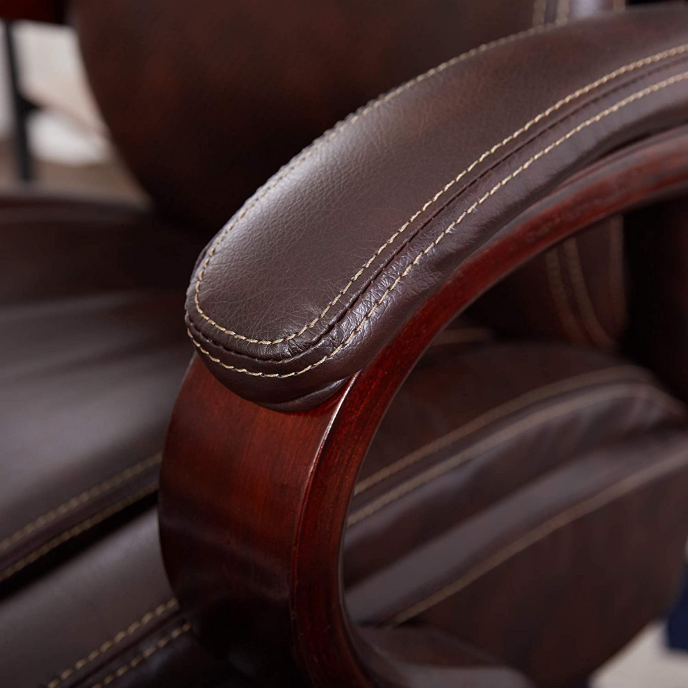 Modern Office Chair  Mahogany Wood Finished Frame  ampBonded Leather Seat   Industrial   Coffee Table Sets   by Decorn  Houzz