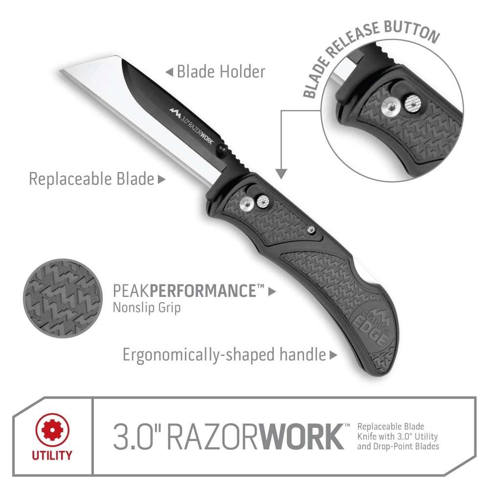 Outdoor Edge  RazorWork Folding Knife Gray 3 with 3 Blades