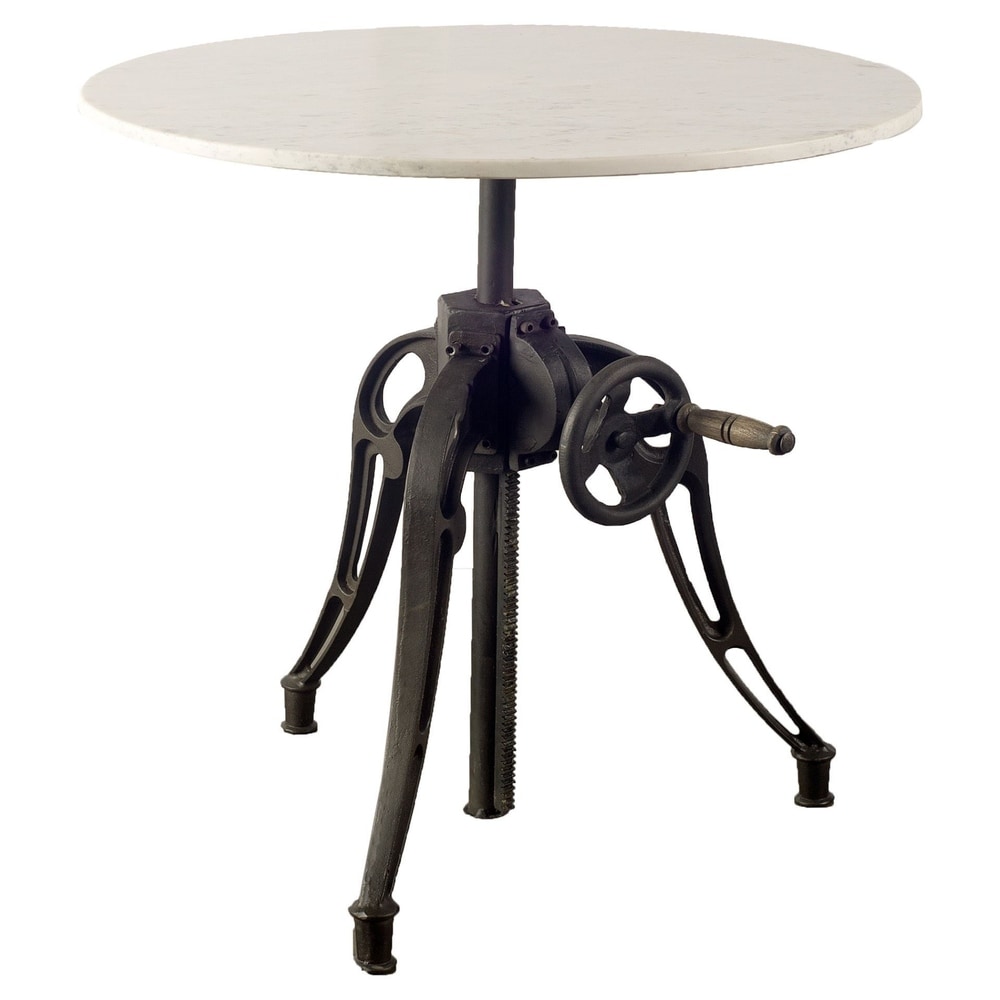 Emslie III Adjustable Round White Marble Top w/Black Metal Base Dining Table   Off White