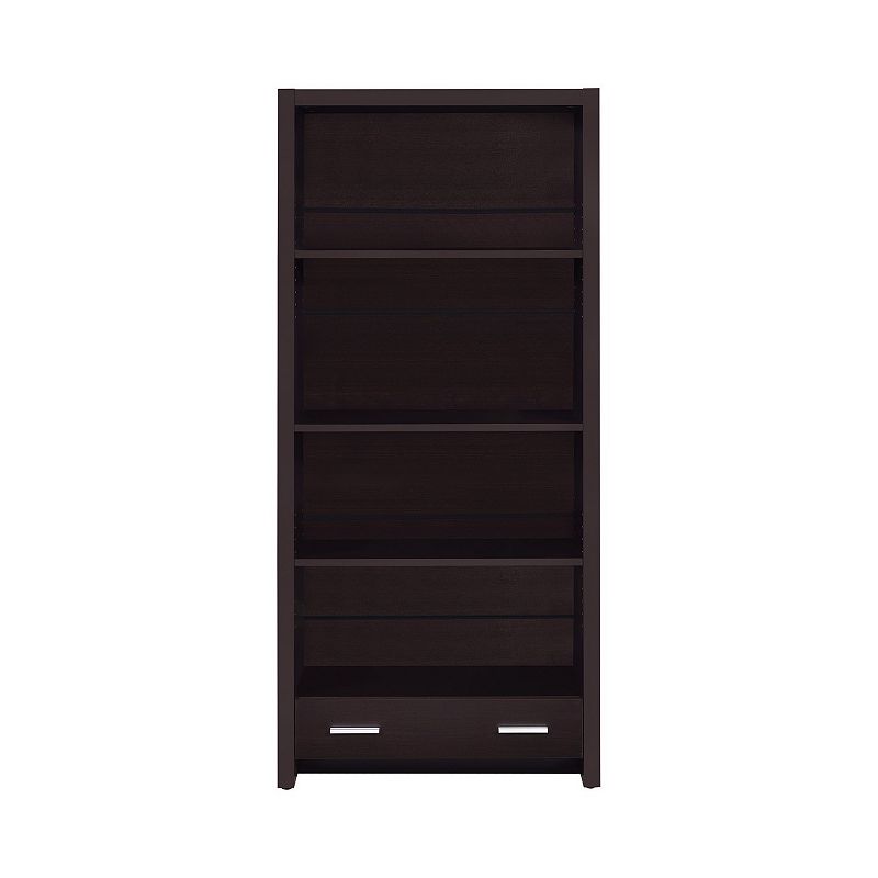 Wooden Bookcase with 3 Shelves and 1 Drawer， Dark Brown