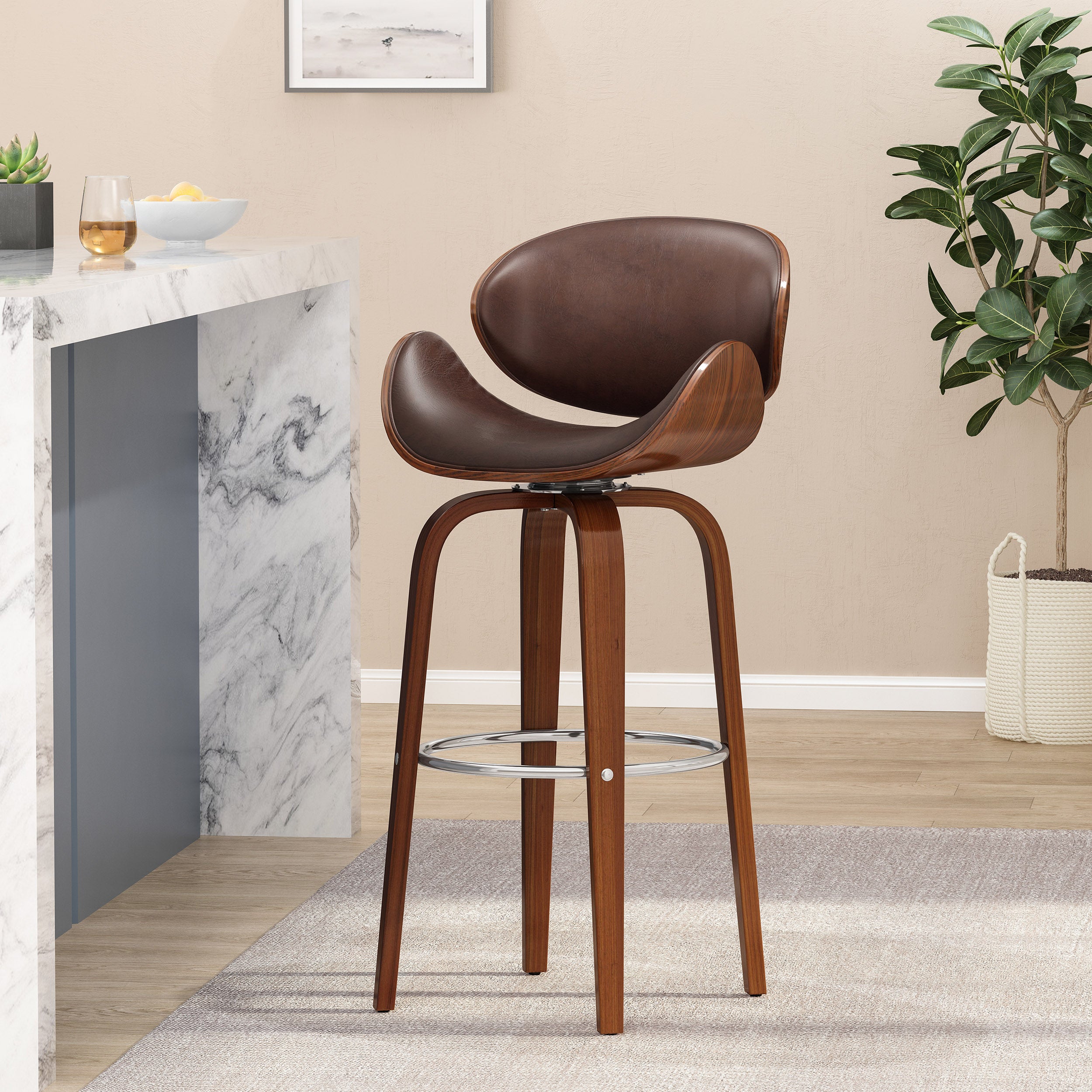 Candler Mid-Century Modern Upholstered Swivel Barstool