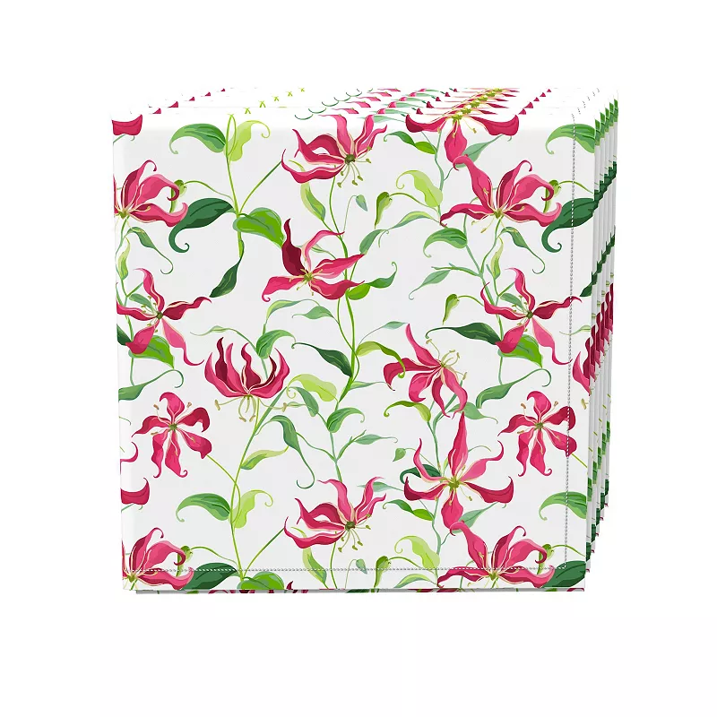 Napkin Set， 100% Polyester， Set of 4， 18x18， Tropical Fire Lily