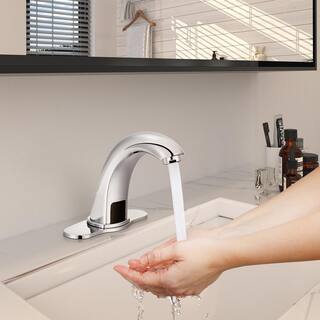 Mondawe Hands-Free SensorTouchless Single Hole Bathroom Faucet in Chrome with Deck Plate and Valve MD-S877BN