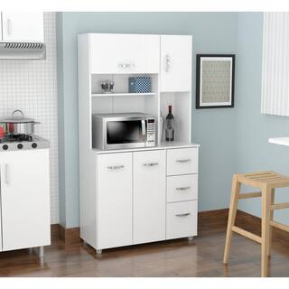 Inval Laricina 35.04 in. x 15.35 in. x 66.14 in. Microwave Storage Utility Cabinet in White GCM-042