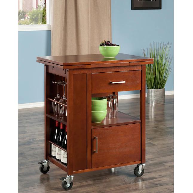 Winsome Wood 94643 Brown Wood Base with Wood Top Rolling Kitchen Cart (18.35-in x 27.56-in x 33.46-in)