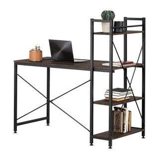 South Shore 25.6 in. Rectangular Cracked Fall OakBlack Computer Desks with Bookcase 12114