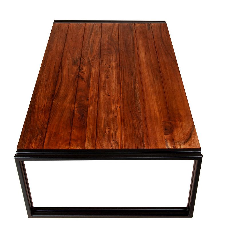 48 Inch Wooden Coffee Table with Double Metal Sled Base， Brown and Black