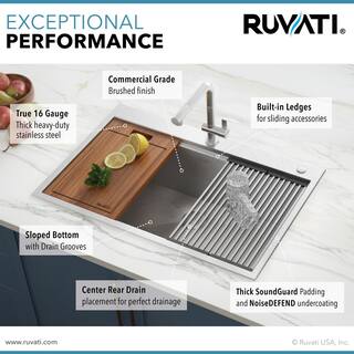 Ruvati Drop-In Stainless Steel 33 in. Workstation Ledge Topmount Kitchen Sink 16-Gauge Single Bowl RVH8003