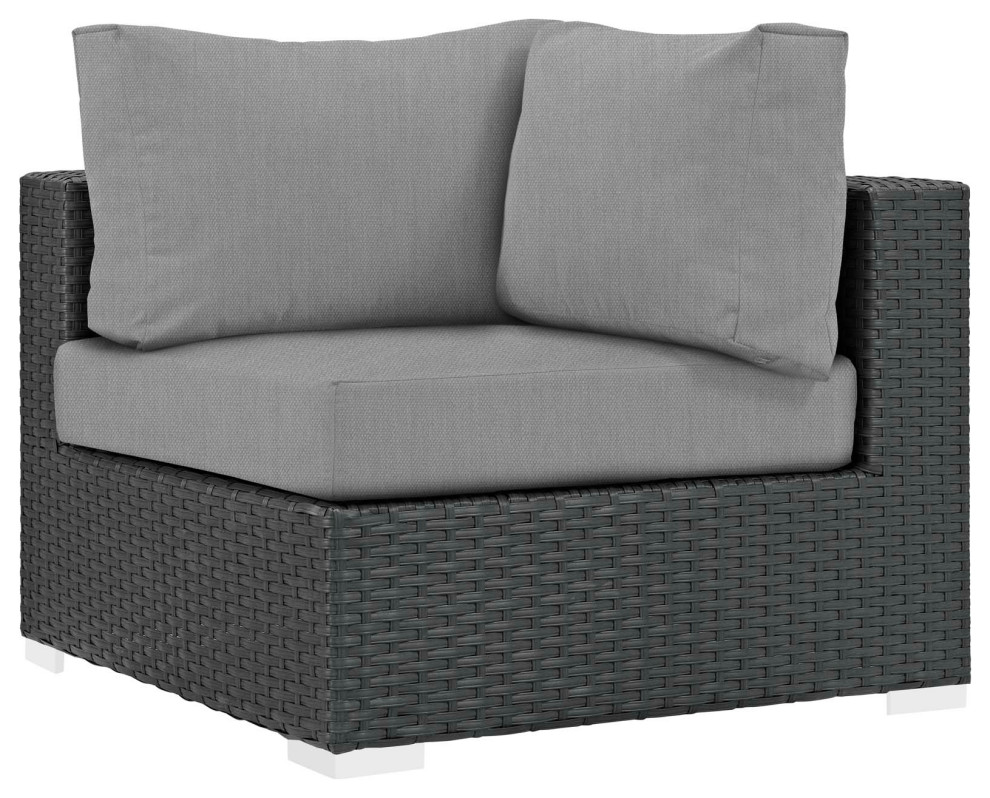 Sojourn 5 Piece Outdoor Wicker Rattan Sunbrella Sectional Set   Traditional   Sectional Sofas   by Homesquare  Houzz