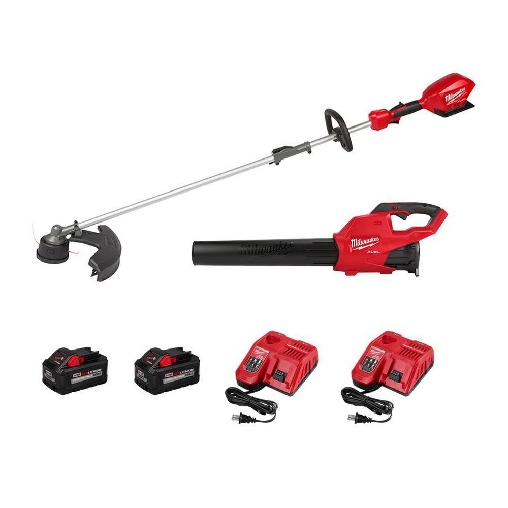 MW M18 FUEL 18V Lithium-Ion Brushless Cordless QUIK-LOK String TrimmerBlower Kit w (2) 8Ah Batteries  (2) Rapid Chargers 2825-21ST-2724-21HD