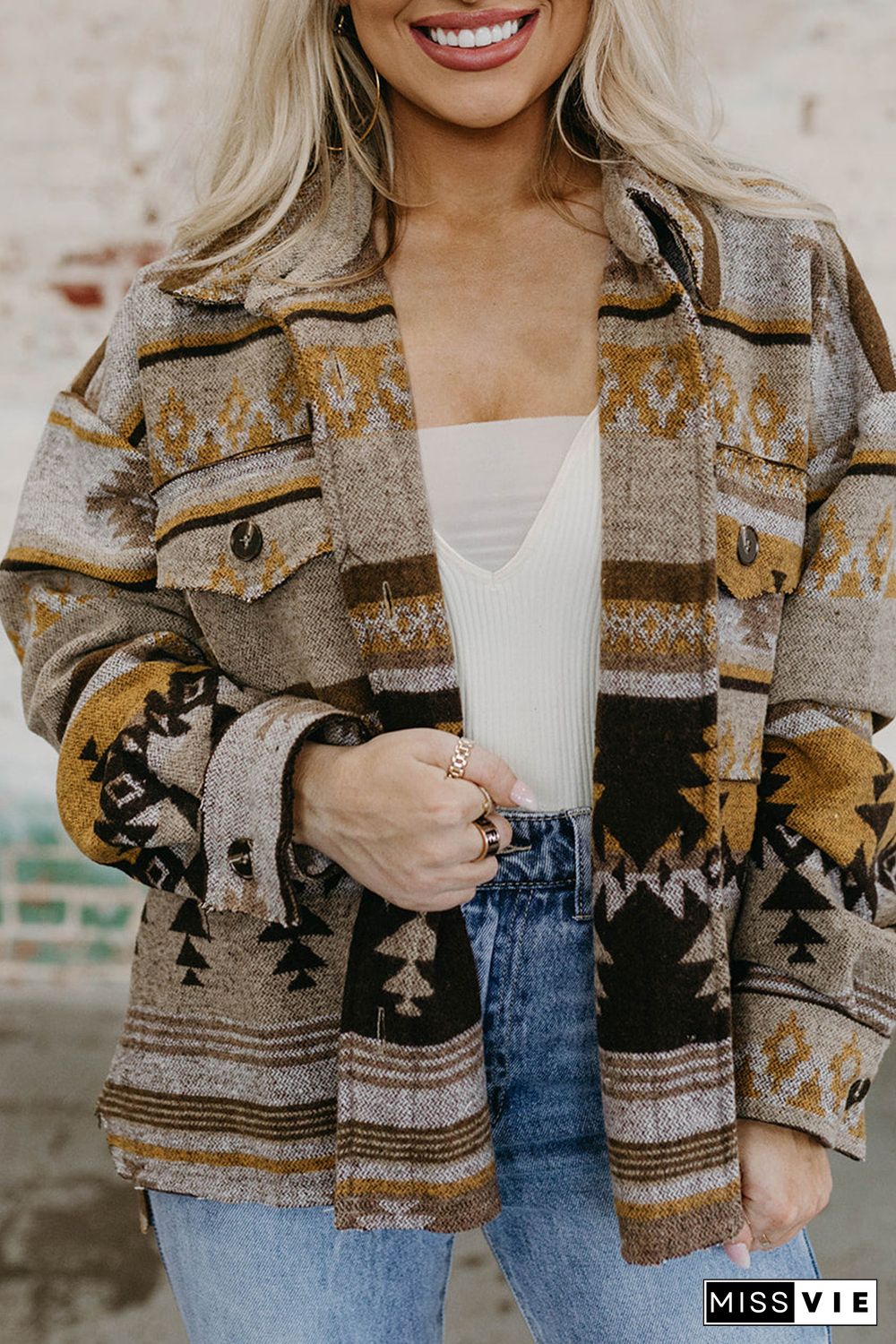 Brown Western Aztec Print Jacket