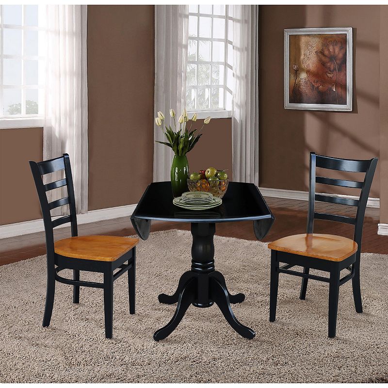 International Concepts Drop Leaf Two Tone Dining Table and Dining Chair 3-piece Set