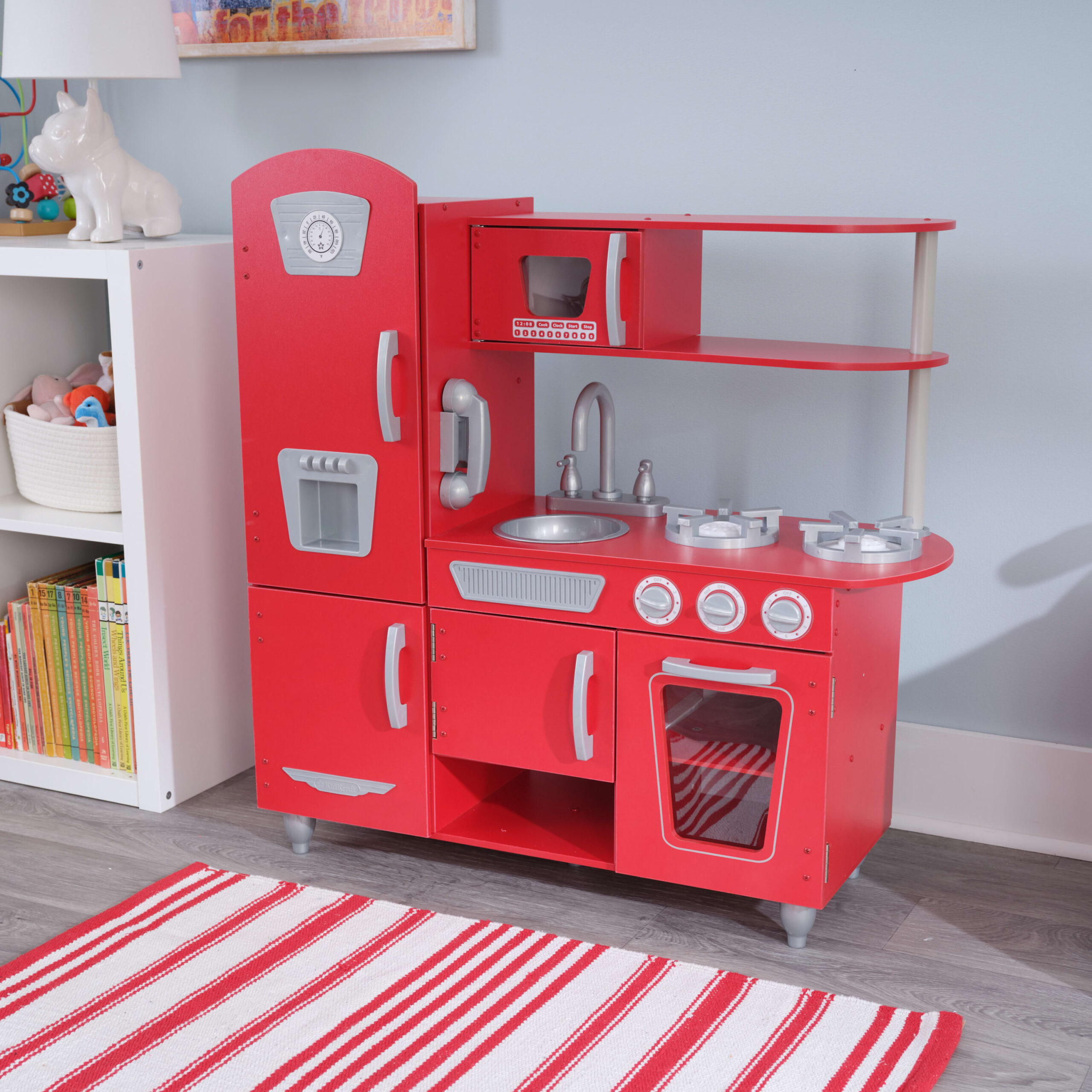 KidKraft Red Vintage Wooden Play Kitchen with Stainless Steel-Look Trim， Play Phone