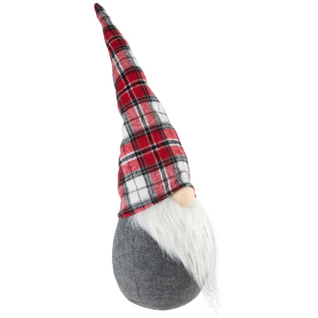 Gray Gnome With Red Plaid Hat Christmas Decoration