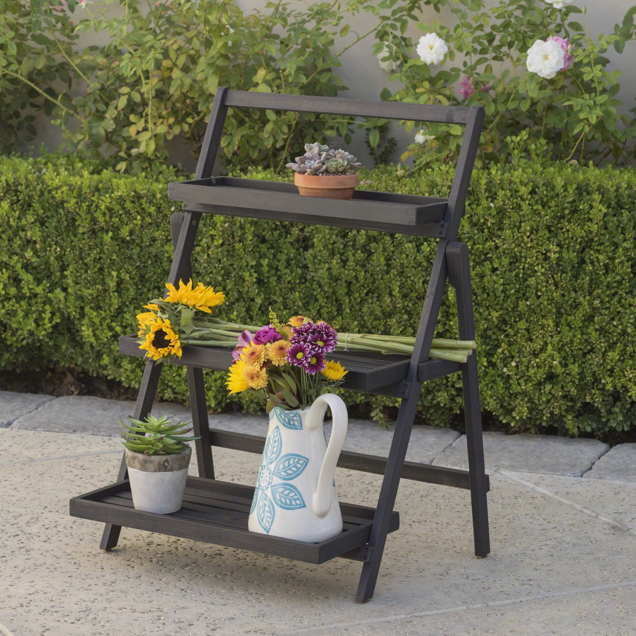 Topside Outdoor Acacia Wood Plant Stand