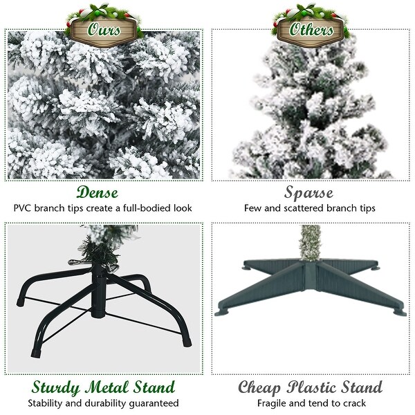 Costway 7.5Ft Prelit Snow Flocked Artificial Pencil Christmas Tree