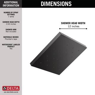 Delta 1-Spray Patterns 1.75 GPM 12 in. Wall Mount Fixed Shower Head with H2Okinetic in Matte Black 52161-BL