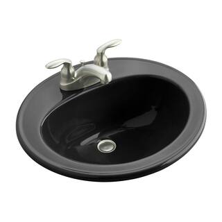 KOHLER Pennington Drop-In Vitreous China Bathroom Sink in Black Black with Overflow Drain K-2196-4-7