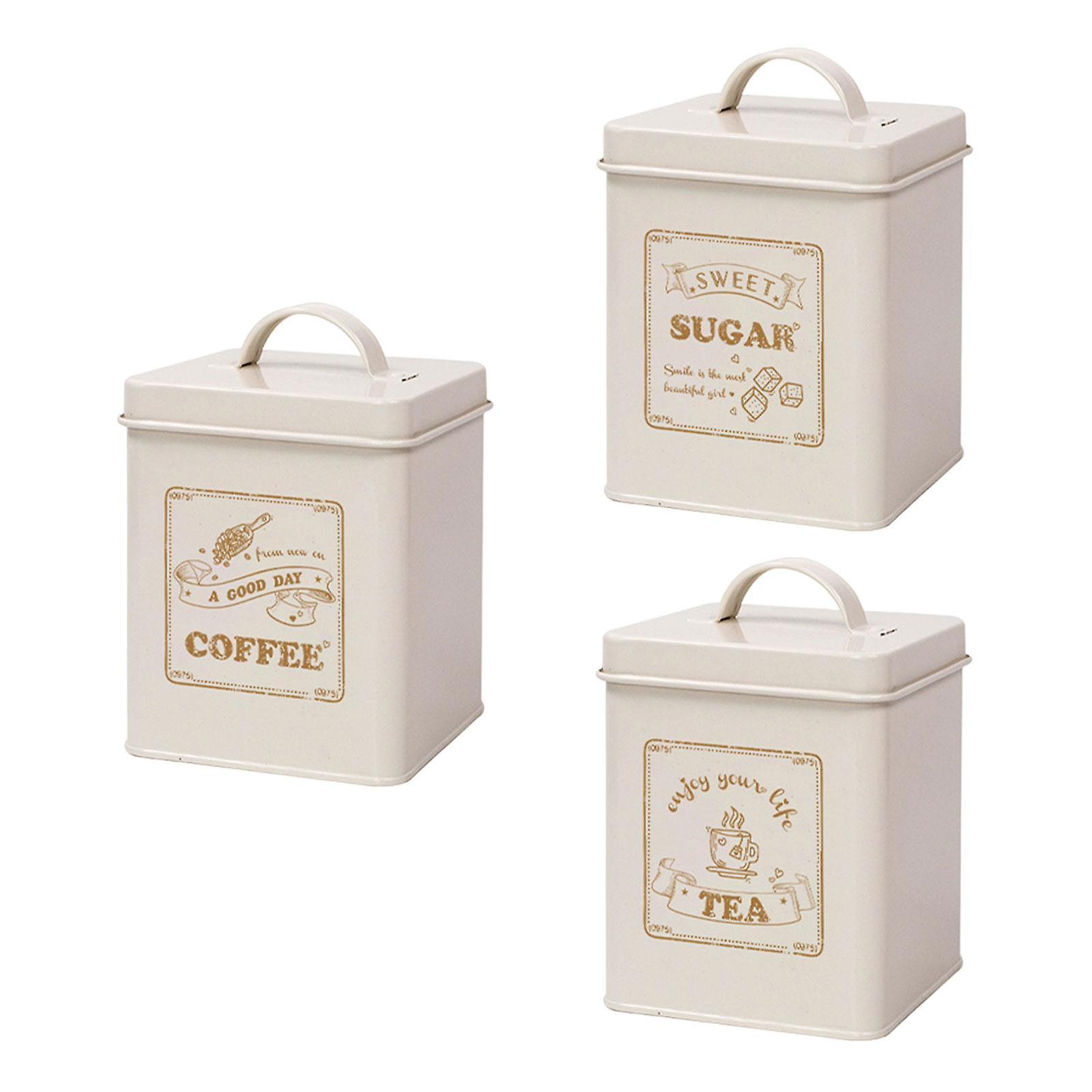 3x Kitchen Counter Canister Set Stylish Rustic Decors For Office Bedroom Cafe Milky White