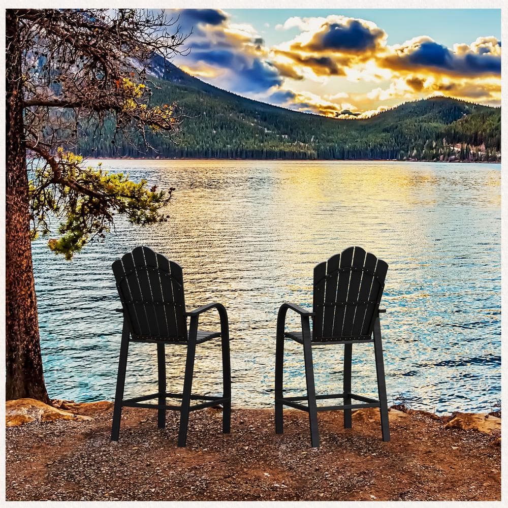 LUE BONA Black Aluminum Frame Outdoor Bar Stools Bar Height Adirondack Chairs (2-Pack) 2LB22PC0002-200