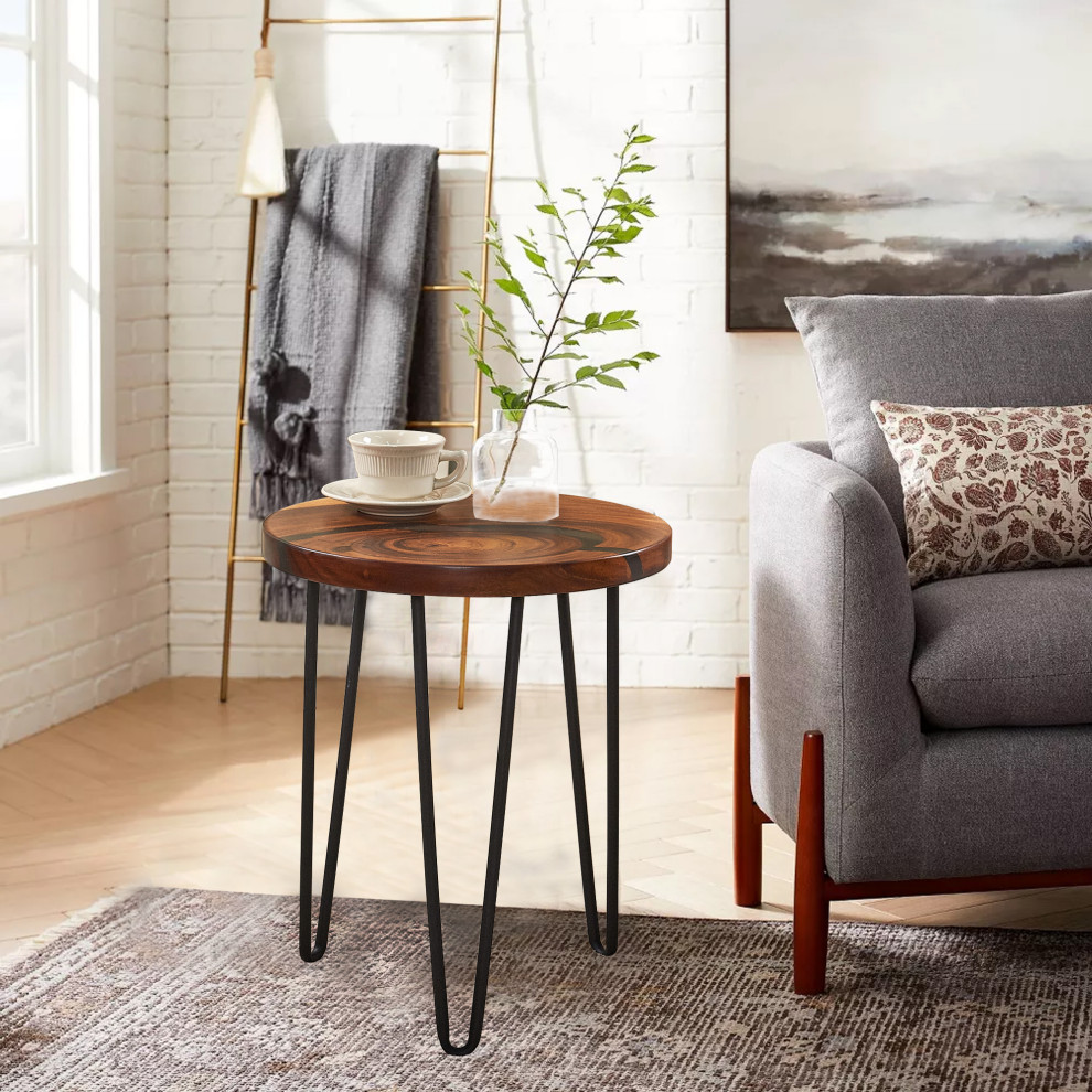 Round Epoxy Resin  ampWood Side Table   Contemporary   Side Tables And End Tables   by BNF Home  Houzz