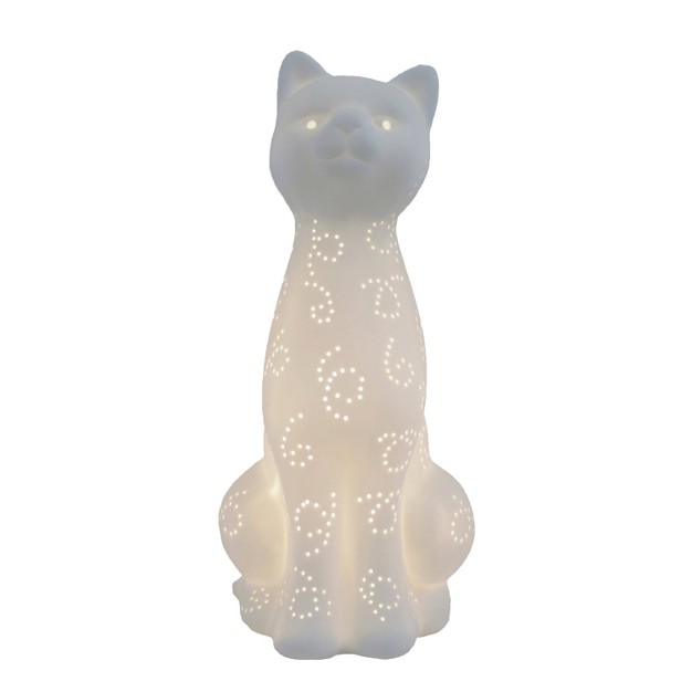 Porcelain Kitty Cat Shaped Animal Light Table Lamp White Simple Designs